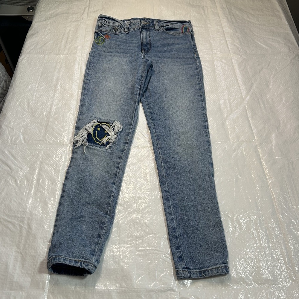 Cat & Jack Girls High Rise Skinny Jeans Size 12 Light Wash Embroidere